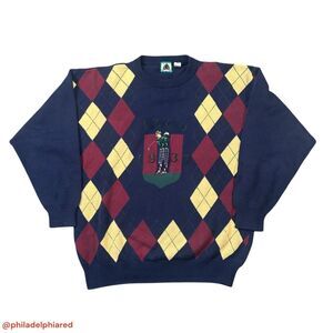 Vintage 1990's IZOD Golf Argyle crew neck sweater mens Large cotton